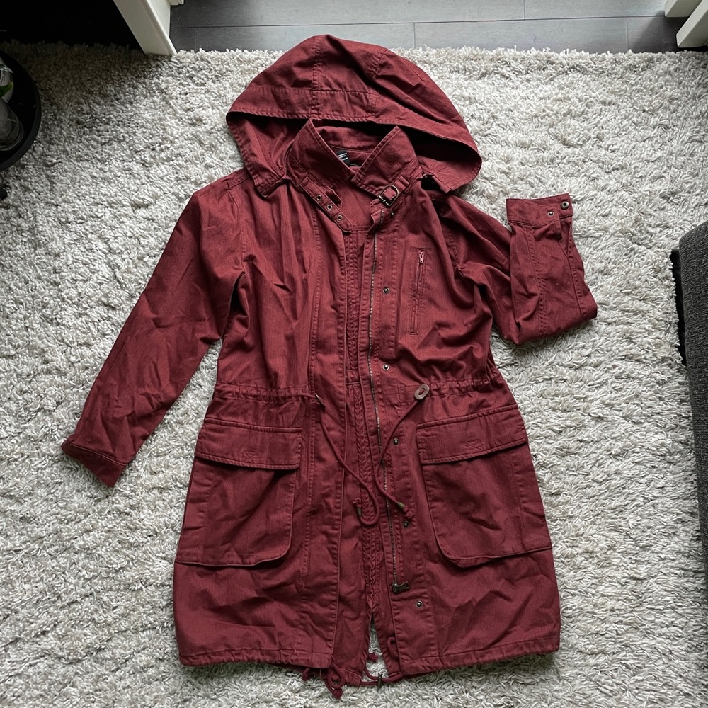 Burgundy anorak utility jacket